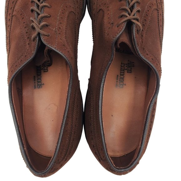 Allen Edmonds "McAllister" Mens 13 Brown Suede Leather Dress Shoe Wingtip Oxford - Picture 13 of 16